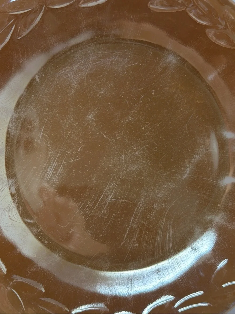 Vintage Fire King Peach Lustre Glass Plate with Leaf Motif
